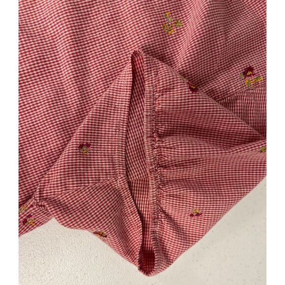 Vintage Clementine Plaid Blouse Women XL Red White Button Up Floral Embroidered - Picture 6 of 7